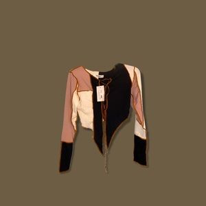 Lace up distressed brown beige patchwork set